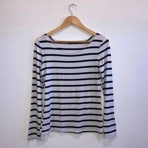 Stripe White and Black Boat neck Blouse size Small